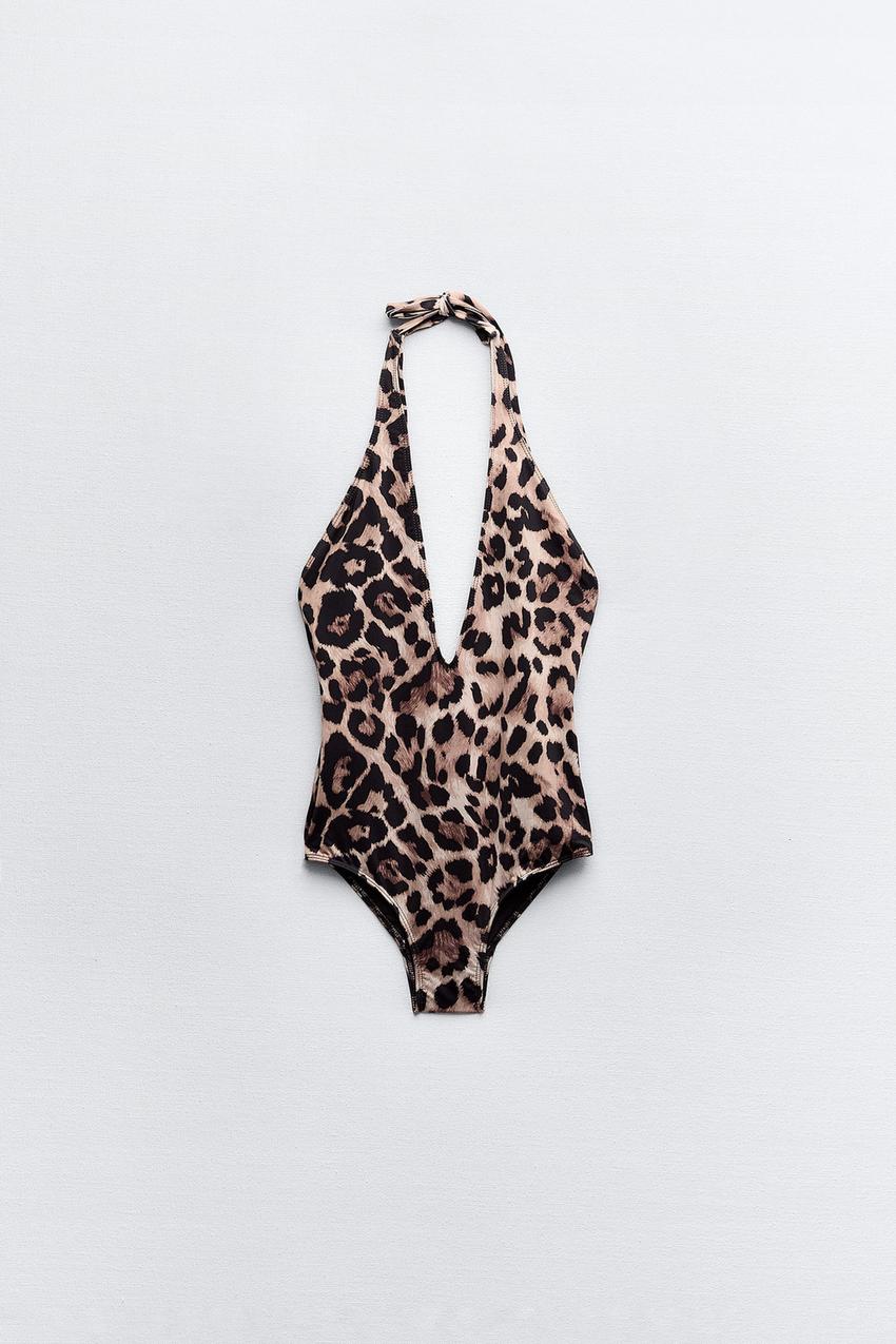 Leopard Print Halter Neck Swimsuit