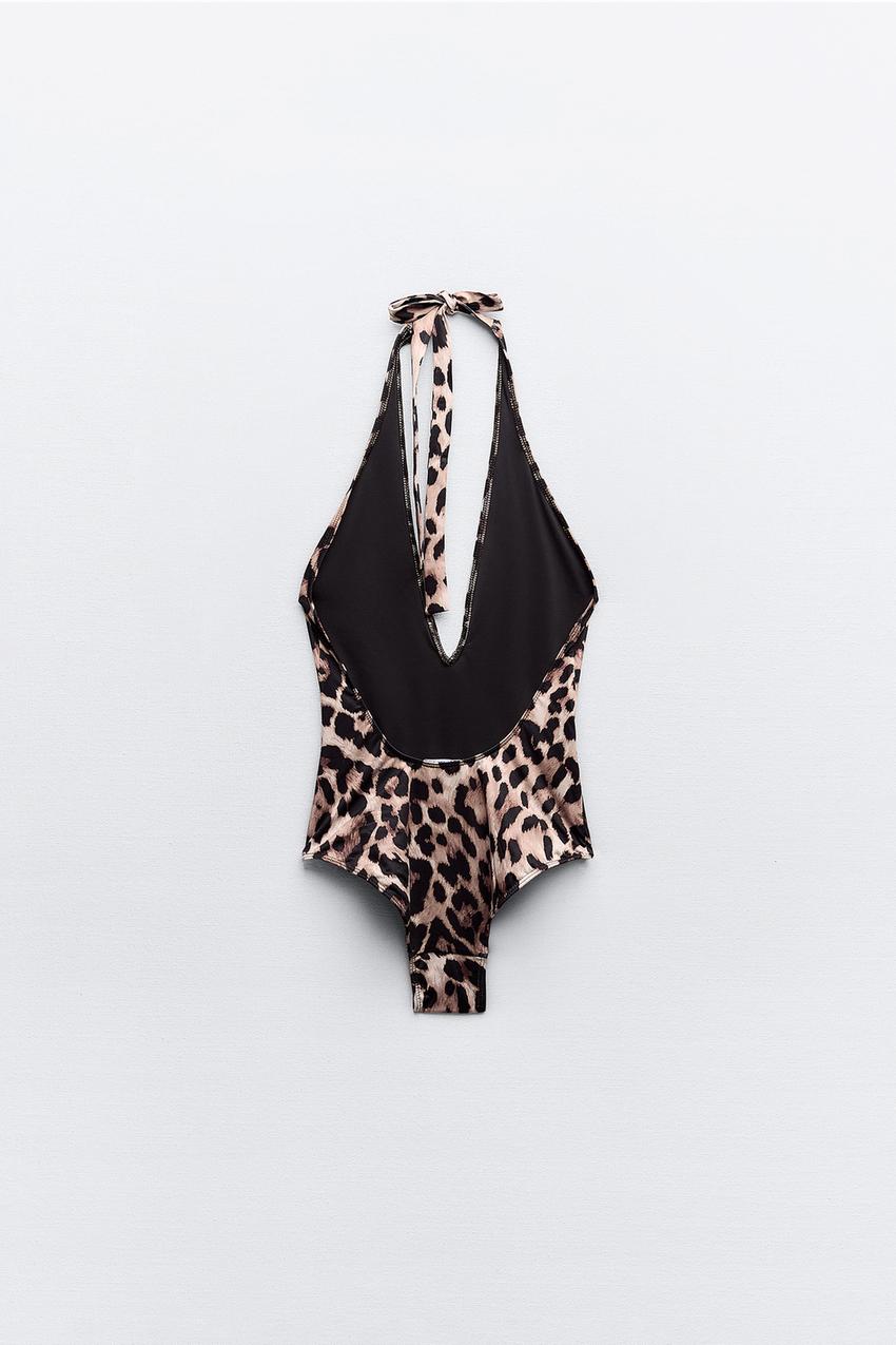 Leopard Print Halter Neck Swimsuit