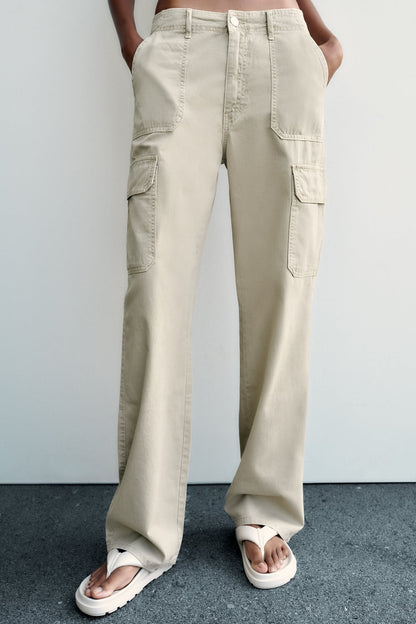 High-Rise Straight-Fit TRF Cargo Trousers
