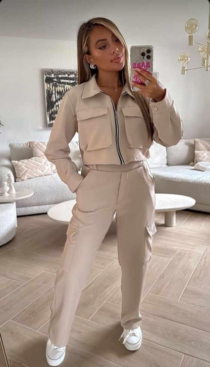Lapel Cargo Jacket and Trouser Co-Ord Set